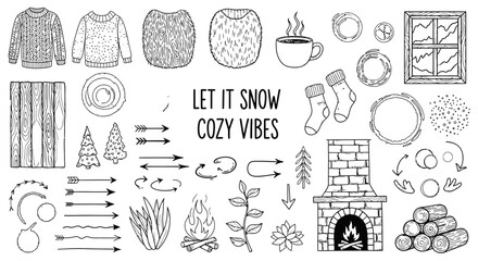 Cozy Winter Vibes Hand Drawn Elements Bundle