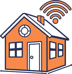 Illustration of an orange house with white trim and a wifi signal above it indicating smart home technology