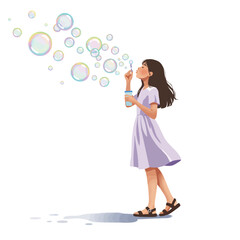 a girl blowing soap bubbles