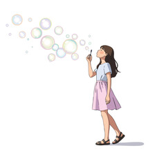 a girl blowing soap bubbles