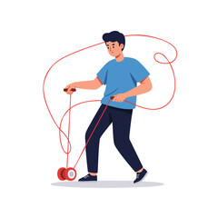 Obraz premium a boy playing yoyo, focused expression, red yoyo string creating loops