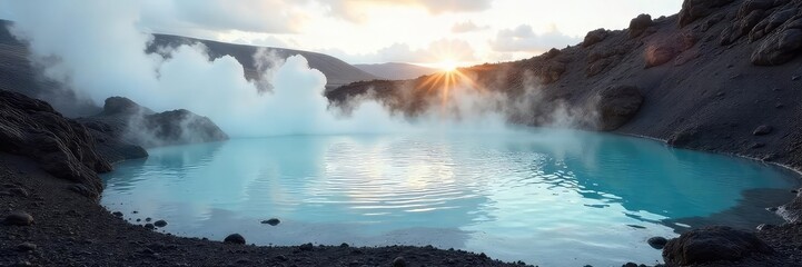 Relaxing geothermal waters of Iceland's famous hot spring, steam rising amidst dramatic volcanic landscape Perfect for travel, nature, and wellness themes , relaxation, green, pool