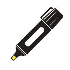 Black marker pen with yellow tip and white accent on white background writing stationery