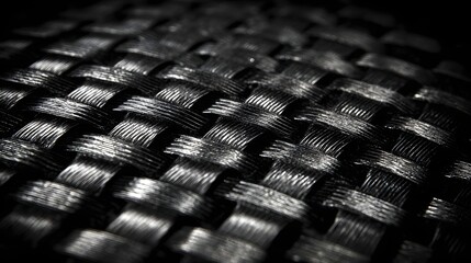 Dark woven carbon fiber texture showcases intricate crisscross pattern.