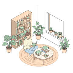 Isometric Reading Vector Illustration