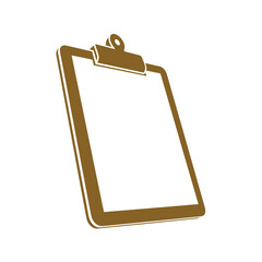 Brown clipboard icon with blank white paper on white background vector