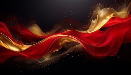 abstract red and gold flow a captivating abstract image of flowing red and gold smoke or liquid against a black background shimmering with golden particles