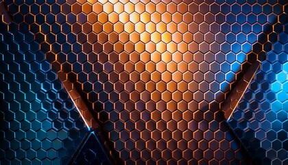 seamless honeycomb 3d pattern glowing edges and a metallic surface finish