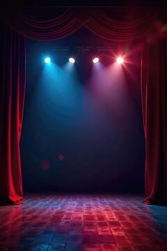 Bright, dazzling Broadway theater lights illuminating a dark stage, ready for the curtain to rise Perfect for theatrical, entertainment, and city night imagery , excitement, illumination