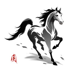 Dynamic black and white horse running