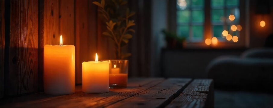 Warm, flickering candlelight illuminates a dark room, casting soft shadows and creating a cozy, intimate ambiance Perfect for relaxation, romance, or spiritual themes , ambiance, golden