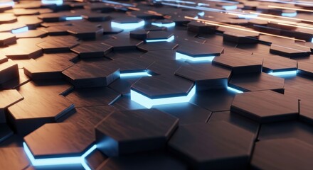 Obraz premium Futuristic Hexagonal Pattern Illuminated With Blue Light