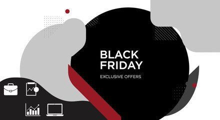 Abstract Black Friday Exclusive Offers banner with modern graphic design elements