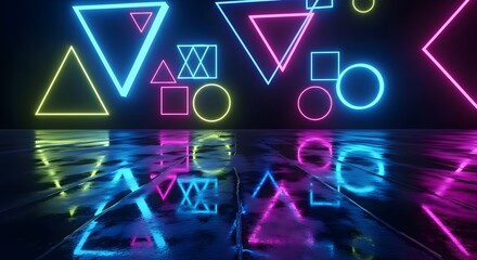 Neon Reflections on Wet Concrete Futuristic Background