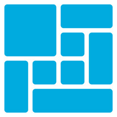 Abstract geometric arrangement of rounded blue rectangles and squares isolated on transparent background