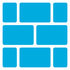 Simple blue brick wall pattern with rounded corners isolated on transparent background