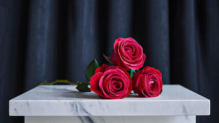 Elegant red roses convey love and passion, a beautiful floral arrangement ideal for Valentine's Day cards, wedding invitations, or romantic designs