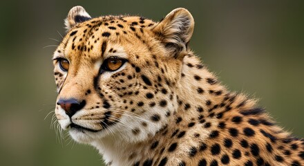 Obraz premium Close-up of a cheetah's face, showcasing intricate spotted pattern and focused gaze