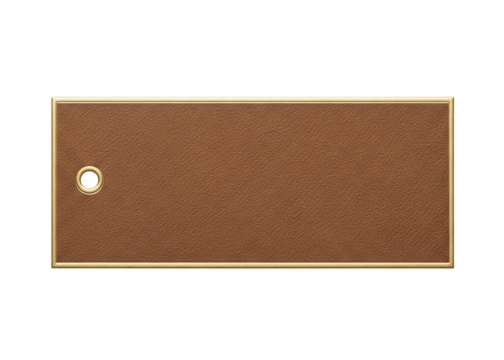 Blank brown price tag with golden shiny frame isolated on white or transparent background