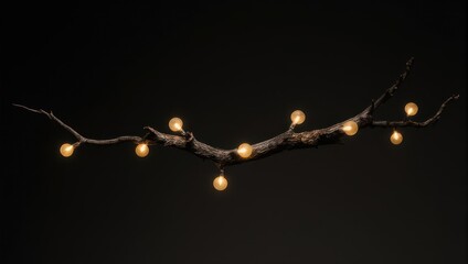 Fototapeta premium Branch Adorned with Warm Glowing Lights on Dark Background.