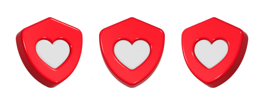 3d rendering design of red shield with white heart inside icon symbol - Powered by Adobe