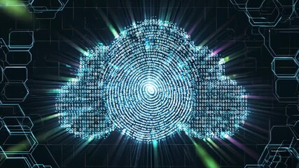 Finger Activates Security System Showing Biometric Cloud Data Stream - Powered by Adobe
