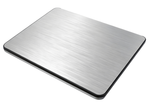 Blank silver stainless steel metal nameplate isolated on white or transparent background