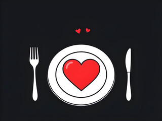 love heart, heart on plate, romantic concept, dinner love theme, Valentine’s Day idea, heart symbol, food art, romance design, love illustration, passion, affection, romantic dinner, plate decoration,