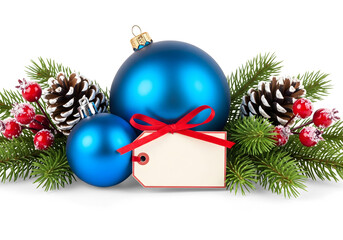 Blue bauble christmas fir tree decoration isolated on white or transparent background
