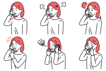 スマートフォンで通話する若い女性　セット