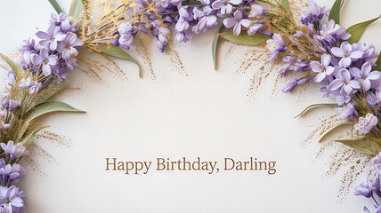 Elegant floral birthday card design with lilac blossoms and golden accents creates a luxurious and loving greeting for that special someone