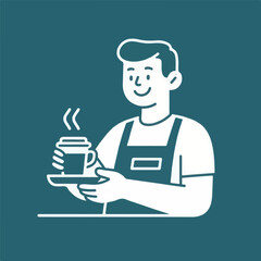 Friendly man barista serving coffee with smiley.eps