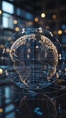 Glowing golden earth digital network digital globe