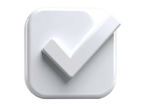 3D render of a white checkmark inside a rounded square on a black background