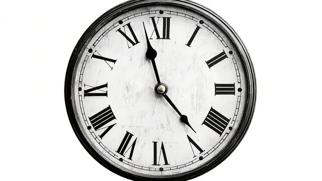 A classic black and white clock with Roman numerals, perfect for use in design projects where a touch of elegance is needed