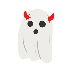 Cute Cartoon Ghost with Red Devil Horns for Halloween Spookiness