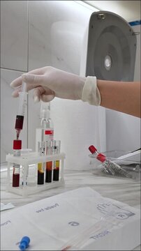 Health professional performing blood sample processing in a clinical lab setting