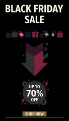 Black Friday Sale banner offering up to 70 off ideal for retail promotions and advertising