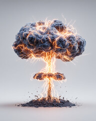 Surreal High-Detail 3D Render of Mushroom Cloud with Glowing Neon Light on Transparent Background