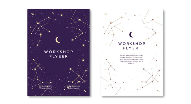 Celestial Workshop Flyer Design with Constellations and Moon.