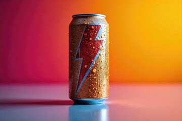 Close-up shot of an energy drink can, condensation dripping down its chilled surface, vibrant graphics visible Ready for refreshing refreshment and a boost of energy , branding, cold