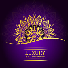 Luxury Golden Mandala Background on Elegant Purple Design