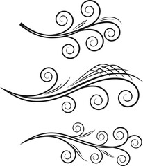 Abstract floral pattern vector illustration with scroll and swirl decoration elements in vintage black silhouette style