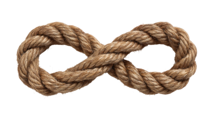 A textured, woven rope forms an infinity symbol against a stark black background