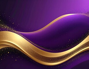 Elegant abstract design with flowing gold ribbons and purple background