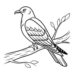 Outlined Bird Illustration with Curved Body and Intricate Wing Lines for Coloring Use