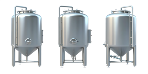 compact cylindrical fermentation tanks for brewing isolated on white background png, ai generated