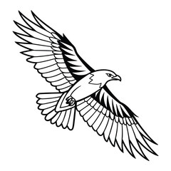 Simple Bird Line Drawing with Detailed Feathers – Black and White Coloring Vector