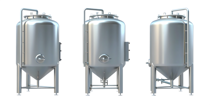 compact cylindrical fermentation tanks for brewing isolated on white background png, ai generated