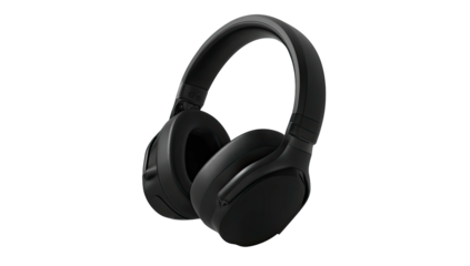 Sleek, matte-black over-ear headphones isolated on a black background, angled and lit